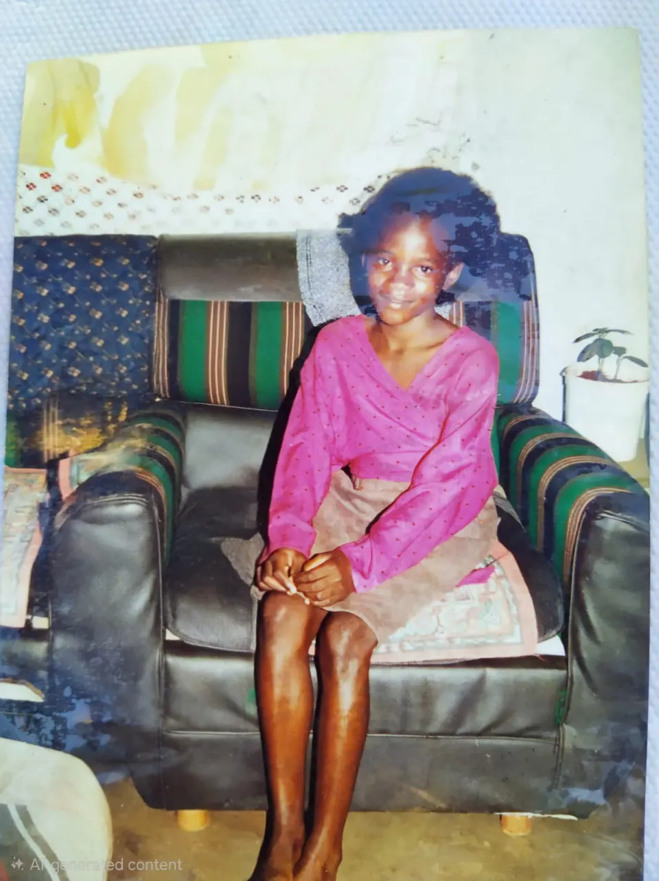 Young Betty smiling in a pink top on an armchair